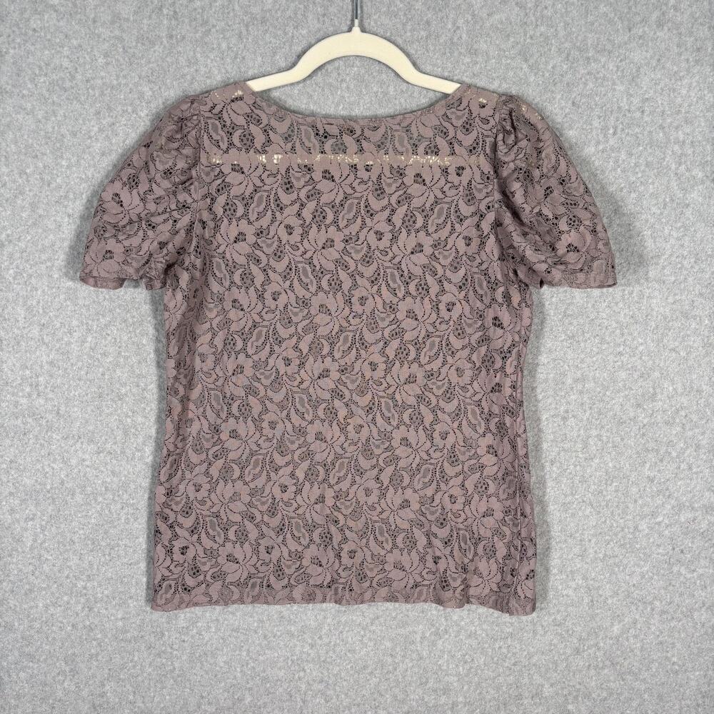 Limited Lace Top Small Mauve Sheer Puff Sleeve Ruched Romantic Coquette Twee - Picture 9 of 12
